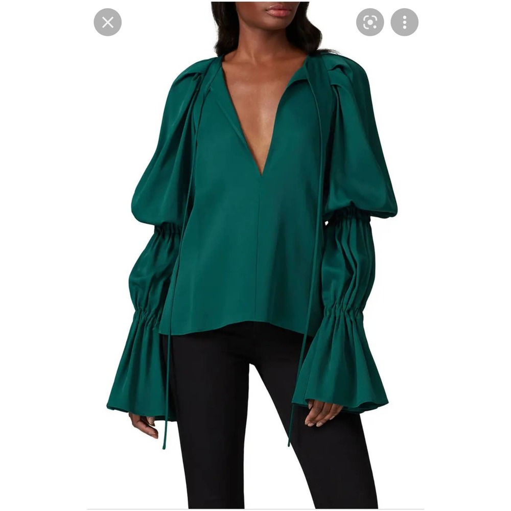 Khaite Cortez Top Blouse Green Puffy Sleeve